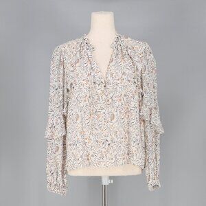 INTERMIX Maura Ruffled Floral Chiffon Paisley Silk Blend Blouse Size 10